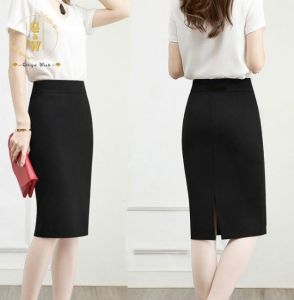 Glliya Wish Womens Skirt High Waist Straight Version Mid Length Skirt Fashion Solid Color Skirt