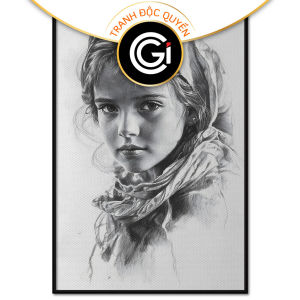 Tranh chân dung chì chủ đề thiếu nữ.Tranh treo tườngdán tường trang trí nội thất.CGI-1248