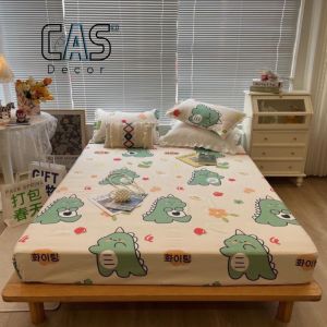 Bộ Ga Giường Kèm 2 Vỏ Gối Nằm Cotton Poly CAS Decor Ga Gối Khủng Long Kem Đủ Kích Thước 1m2 1m4 1m6 1m8 2m 2m2