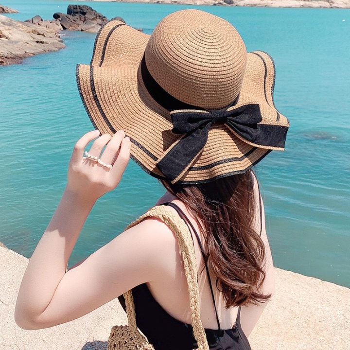 Straw hats #BN-07 Female summer big along the sun hat beach seaside  foldable