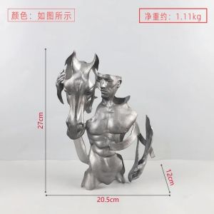 FFBH Metal Handicraft Artificial Portrait Sculpture Warrior Abstract Horse Head Hollow Art Statues Metal Figurine Home Decoration Q9Z6P