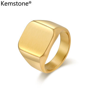 Kemstone nam nhẫn thép không gỉ bạc đen mạ vàng vuông nhẫn ấn tín Matte trang sức
