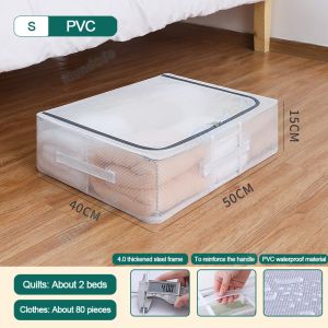 🚚SG Seller🚚Large bed bottom storage box Dormitory Quilt Sorting Box Waterproof Steel Frame Storage Box Home Wardrobe Organizer Storage For Cloth Toys Books