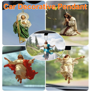 【Safe And Prosperous】Acrylic Flat Car Hanging Ornament Rearview Mirror Decorative Pendants Vehicle Interior Accessories