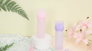 Pimoys 2 Pcs Root Comb Hair Dye Oil Applicator Bottles For Scalp Black    6Oz Plastic Squeeze Bottle Dispenser with Graduated Comb Tip Applicator Brush Reusable For Hair Coloring Oiling