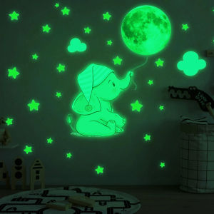 3D Stars Elephant Luminous Stickers for Kids Baby Room Ceiling Switch Decoration in the Darkness Fluorescent Wall Art PVC Home Decals