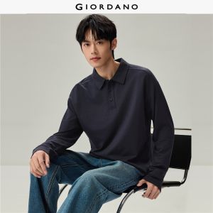 Giordano Beau Monde Men 100% cotton seam detail long sleeve polo shirt Free Shipping 13016627