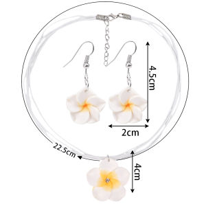 1Set Summer Beach Flower Egg Flower Hawaiian Clay Fimo Frangipani Flower Necklace Earrings Jewelry Sets For Children Girls