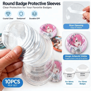 OUREAL 10pcs/Set CPP Ốp bảo vệ huy hiệu Mở phía sau Tròn 63/83mm Giá đỡ huy hiệu anime Chống bụi trong suốt. Vỏ bảo vệ màn hình hình tròn Dành cho hộp đựng huy hiệu 58/75mm