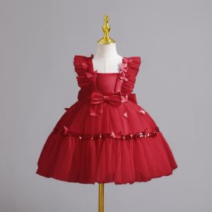 Rolanko Kids Girls Sequin Princess Dress Flutter Sleeves Butterfly Mesh Tutu Skirt Wedding Dress Birthday Perform Costume Daily Wear