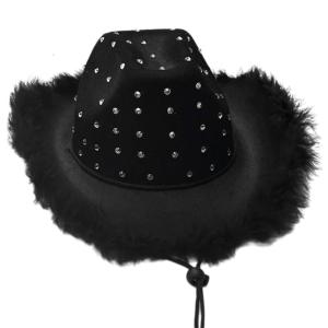 หมวกเฟเดอราสำหรับคอสเพลย์ปีกกว้างแบบตะวันตกหมวกตุ้มพลอยเทียมผู้ใหญ่ผู้หญิงอุปกรณ์งานปาร์ตี้โสด