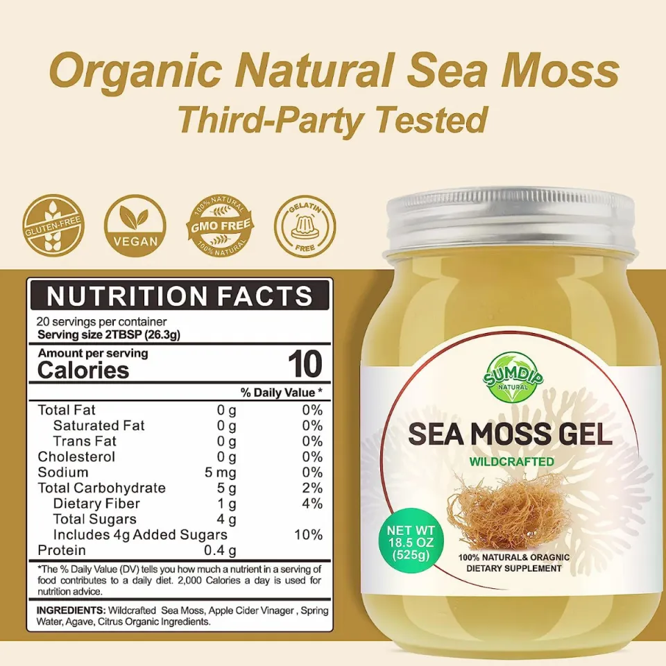 Sea Moss Gel, Organic Raw Flavored Irish Seamoss Gel Immune and Digestive  Support Vitamin Mineral Antioxidant Supplements, Original 18.5oz