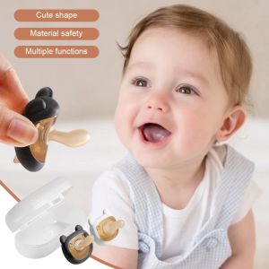 NEXASHOP 2pcs/Set Flat Round Mouth Newborn Pacifier Prevent Flatulence Silicone Soother Pacifier Antimicrobial Pacifier Storage Set Day and Night