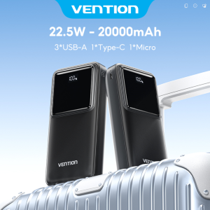 Vention Sạc Dự Phòng 20000mAh 22.5W - 3 Cổng Sạc Sạc Nhanh PD QC Màn Hình LED Số Chống Nóng - Đen / Trắng - Hàng Chính Hãng