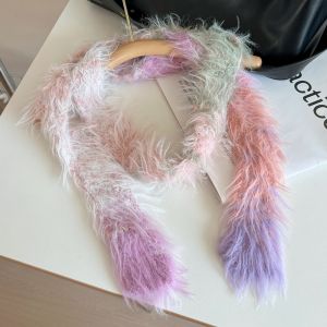 WARM HUT Harajuku Narrow Long Scarf Subculture Gothic Punk Y2K Faux Fur Scarf Fashion Gradient Color Choker Streamer Girl