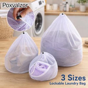 Fine Mesh Laundry Bag 3 Size Thickened Lockable Drawstring Clothing Travel Storage For Bra Sock