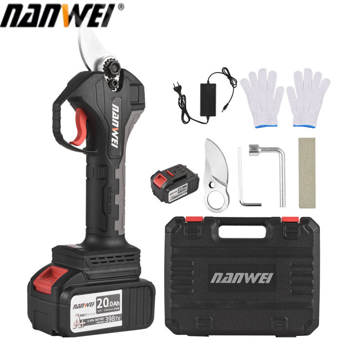 กรรไกรตัดแต่งกิ่งไฟฟ้าไร้สาย Nanwei 21V แบบไร้แปรงถ่านชาร์จไฟได้20Ah ...