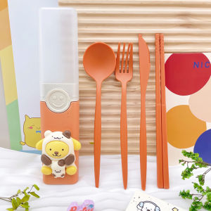 Bộ đồ ăn di động Sanrio nhà đi chơi rơm lúa mì thân thiện với môi trường Bộ đồ ăn Đũa Muỗng Nĩa Hộp bộ đồ ăn di động