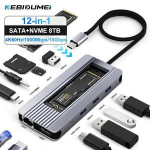 KEBIDUMEI 12 in 1 M.2 SSD HUB USB C Docking Station USB C to HDMI 4K60Hz/RJ45 1000Mbps/PD100W/USB3.0 5Gbps TYPE C Hub For Laptop