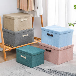 NEW Cotton Linen Storage Basket Foldable Storage Box Clothes Toy Snacks Sundries Cosmetics Organizer With Cover Set