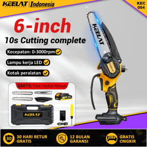 KEELAT KEC005 20V chainsaw mini Tanpa Kabel 6 Inch Gergaji Listrik Portabel dengan Baterai Lithium untuk Pertukangan & Pemangkasan Kebun [COD+ Garansi Lokal]