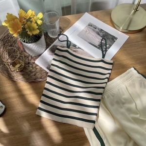 เสื้อสายเดี่ยวลายทาง#เสื้อไหมพรมแฟชั่นสไตล์เกาหลี