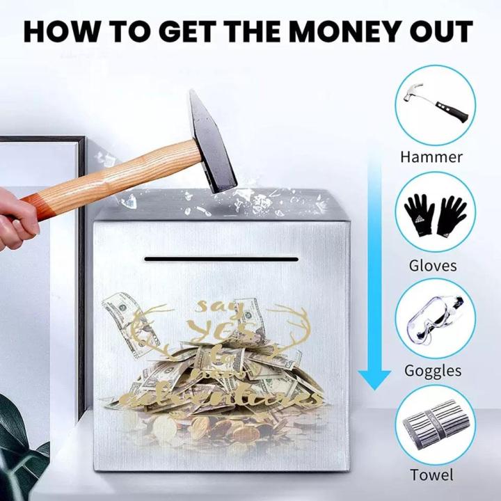 Stainless Steel Piggy Bank Cash Box Piggy Box Safe Security Vault Box