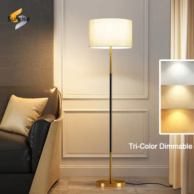 Floor Lamp Modern Standing Lamp Drum Shade with LED Bulb 158CM Tall with Rotary Switch BlackGold Pole Tri-Color Dimmable Simple Design Stand Up Lamp for Home Office Reading(Free Bulb)