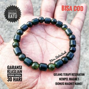 Gelang Batu Giok Hitam Black Jade Original Asli Aceh Bulat Full Tembus Size 8
