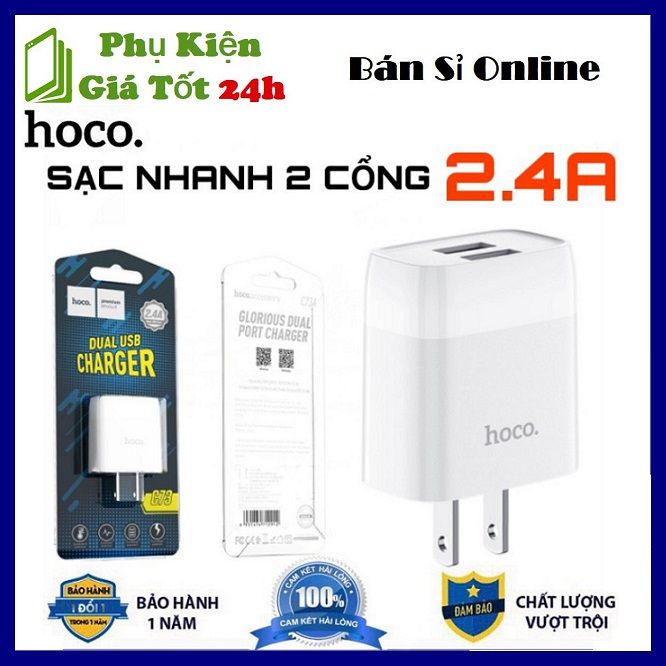 [HCM]⚡ Hỗ Trợ Sạc Nhanh ⚡ Cốc Sạc 2 Cổng USB Hoco C73 2.4A - Củ Sạc Nhanh 2 Cổng USB Hoco C73 Bảo Hành 6 Tháng