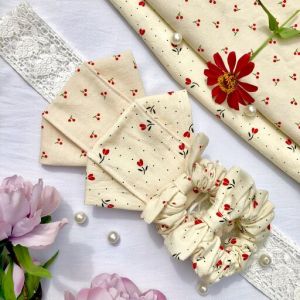 Combo khẩu trang vải 3D + Scrunchies nơ họa tiết hoa nhí