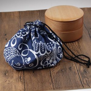 NIGHT PU Travel Casual Geometric Tableware Storage Bag Cotton linen Picnic Bags Lunch Tote Pouch Drawstring Lunch Bag Food Hand Bags Japanese Style Lunch Box