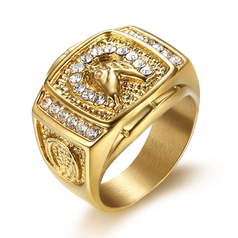 Lkyou Jewelry 18K Yellow Gold Filled Diamond Horse Ring for Men
