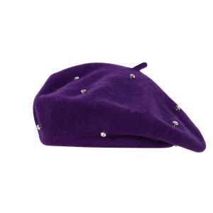 GBDSVD Starry Sky Rhinestones Beret Multi color Solid Color Wool Beret Fashion Warm Beanie Cap Women