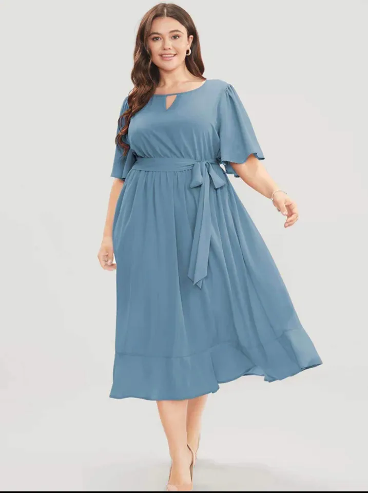 Womens Casual Formal Plus Size Dress Plain A Line Green Blue Pink