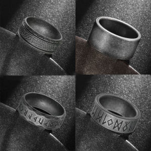 Hiphop 8/10/12mm Antique Silver Color Stainless Steel Rings For Men Women Retro Viking Rune Ring Punk Gothic Rock Biker Jewelry h260529