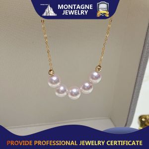 Montagne Jewelry 18K Gold Necklace Elegant Design Pure Gold Fine Jewellery Natural 7-7.5mm White Pearl Necklace