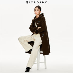 GIORDANO Women Coats Chunky Warm Metallic Toggle Buckles Long Coats Slant Pockets Windproof Fashion Casual Hooded Coats 18373917
