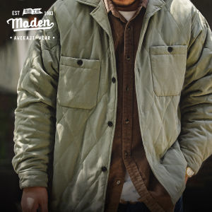Maden brand tooling style 2024 new men youth Japanese retro peach skin loose loose Cuban collar rhombic cotton clothes single-breasted thick men warm jacket