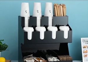 Cup Holder Rack Two Tier Drink Organizer Tissue Lid Storage Countertop Home Cafe