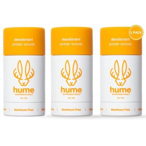 Hume Supernatural Aluminum Free Deodorant for Women & Men - Safe for Sensitive Skin - Probiotic Plant-Based Baking Soda Free Aloe & Cactus Flower Anti Sweat Stain & Odor - Amber Woods 1-Pack