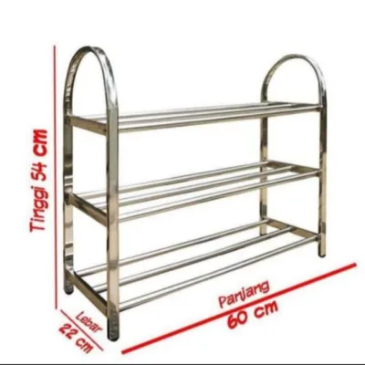 rak sepatu / sendal stainless steel anti karat susun 3