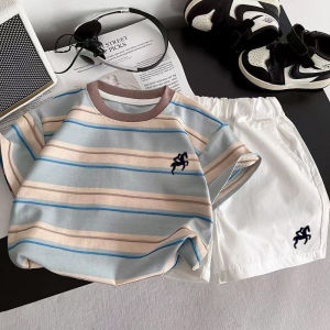 Baby boy 2pcs clothes set 0-5 Years Cotton Striped Horse Embroidery Short Sleeve T-shirt Shorts Kids Boys Summer Daily Wear Children Outdoor Outfit Casual