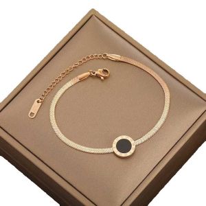 Gelang tangan titanium wanita korea desain elegan model bulat hitam