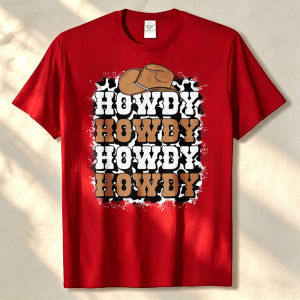 [Local Stock] HBESTY  Howdy Howdy Howdy with Cowboy Hat Print Harajuku Streetwear Men Clothing Graphic T Shirts Beach Vacation High Quality Cotton Tee