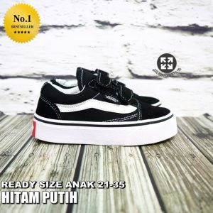 SEPATU anak laki laki perempuan sneakers kanvas tali perekat velcro prepet cewek cowok sekolah hitam
