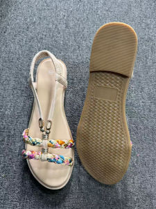 [Free Shipping] Summer WomenS Woven Flat Sandals Outdoor Fashion Commuting Beaded Large Size Casual Shoes Open-Toe WomenS Shoes