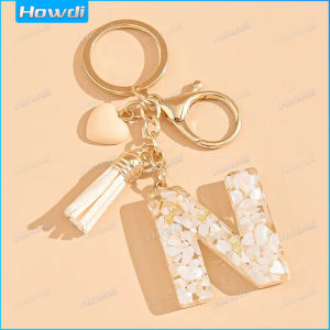 Chic thư Tua Rua Trái Tim Keychain Trắng A-Z chữ cái đầu vòng chìa khóa hình bùa may cho đồ trang trí túi xách nữ