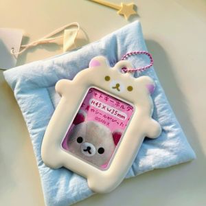 2 Inch Cartoon Photocard Holder Kawaii Rilakkuma Photo Protector Case Cute Business Card Holder Mini Photo Album Keychains