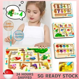 【🇸🇬 READY STOCK】Children Montessori Toys Magnetic Color & Number Sorting Maze Toy Wooden Puzzle Board for Kids Sensory Magnetic Digital Bead Toy Early Education Fine Motor Skills Training Games